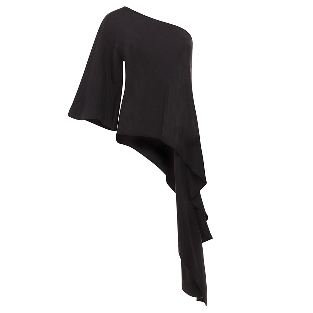 NWT T.ba Asymmetrical Single Shoulder Waterfall Blouse Made In Spain| Size US 10